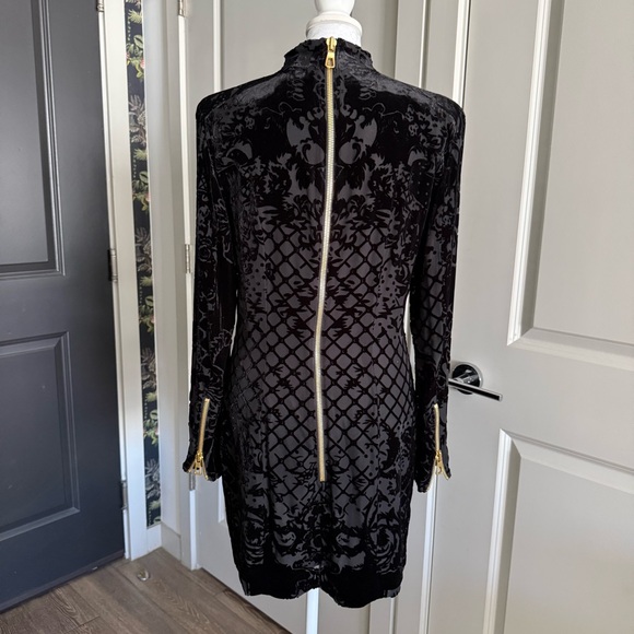 Balmain x H&M Black Velvet and Silk Mock Turtleneck Mini Dress Size 10 - Picture 5 of 9